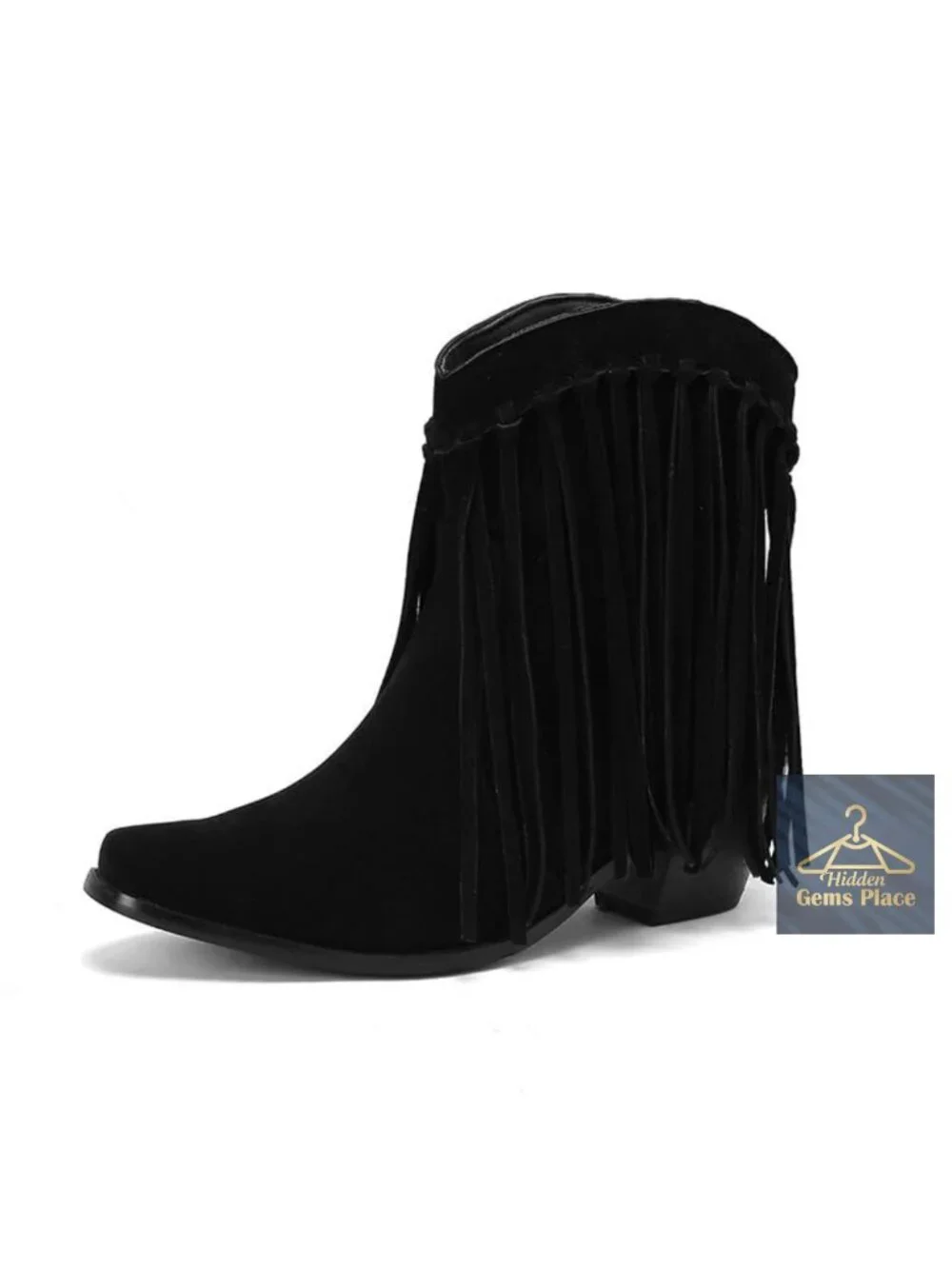 Faux Suede Fringe Cowboy Ankle Boots Women Pull On Square Toe Western Booties